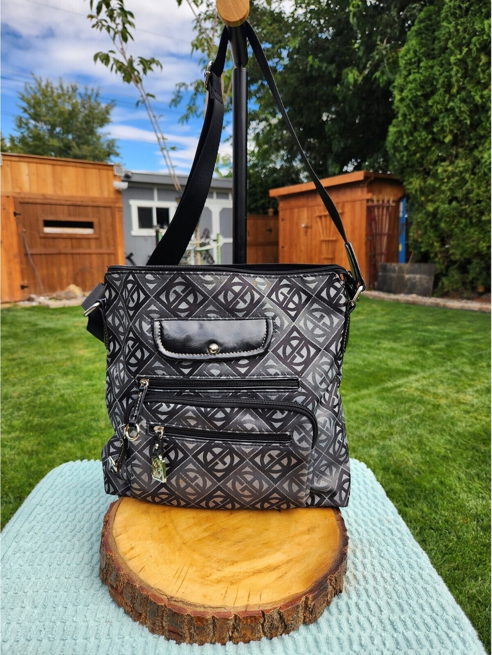 Giani Bernini Black and Gray Patterned Crossbody Shoulder Bag